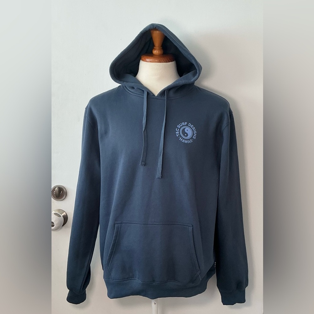 T&C Surf design Men's yin yang dusty Blue Hoodie fleece lining XXL